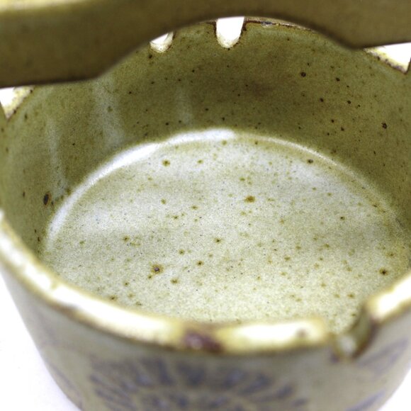 MCM Wishing Well Pottery Green Brown Floral Matte Glazed Ashtray Vintage - Picture 6 of 6